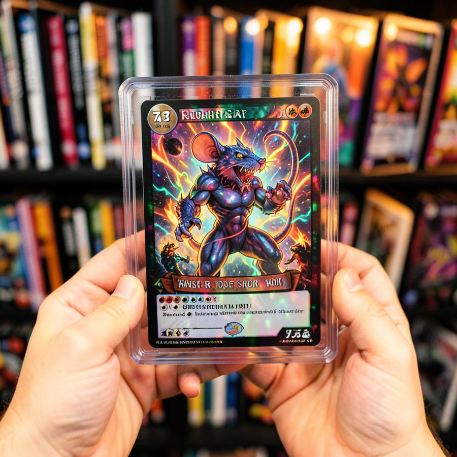 Collector holding a graded holographic trading card